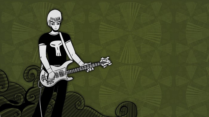 Scott Pilgrim playing bass guitar