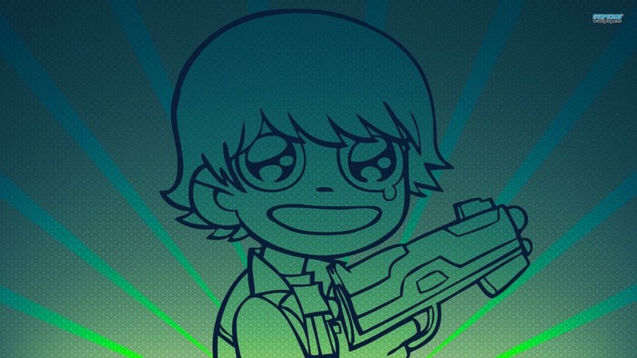 Scott Pilgrim holding a gun