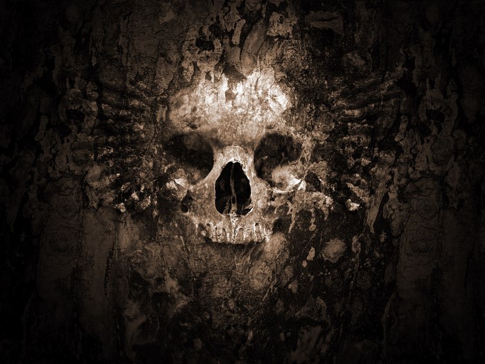 Skull formation in a dark cave