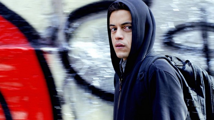 Elliot Alderson from Mr. Robot wearing a hoodie