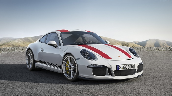 White Porsche 911 R (991) with red stripes