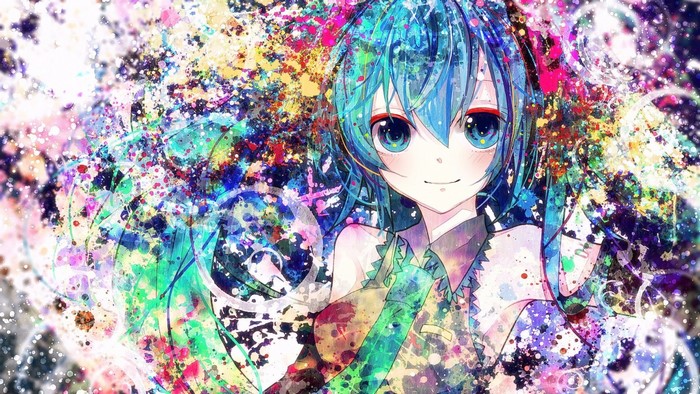 Hatsune Miku illustration with psychedelic art style