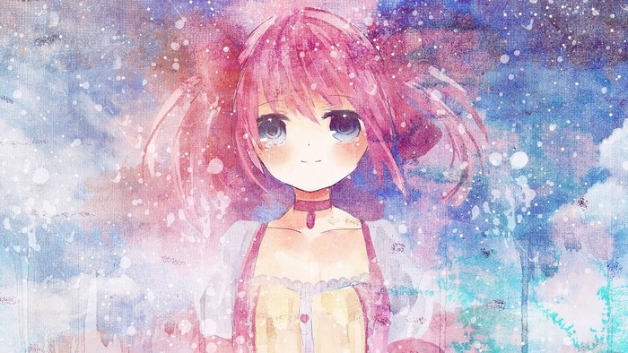 Kaname Madoka in Dreamy Watercolor Style from Mahou Shoujo Madoka Magica