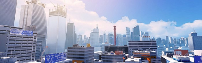 Cityscape with skyscrapers and billboards