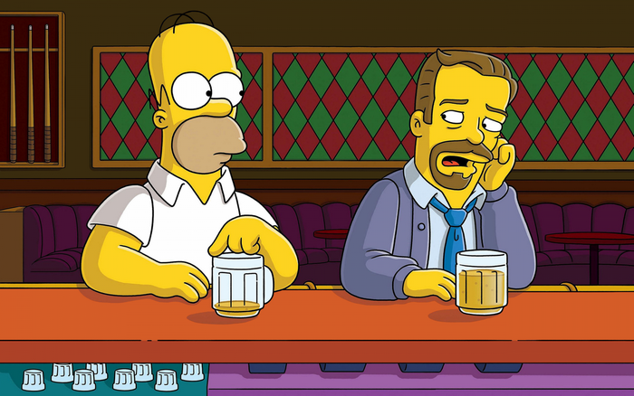 Homer Simpson and Man Drinking Beer at Bar