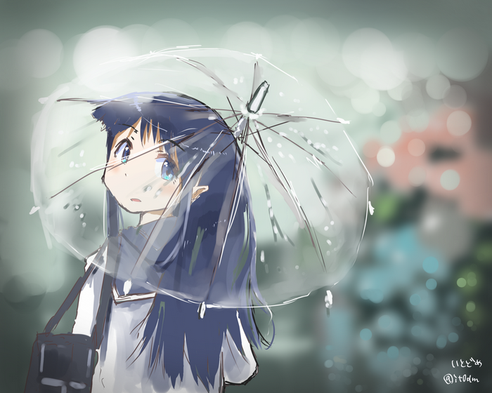 Anime girl with umbrella in the rain