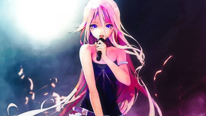IA Vocaloid singing into a microphone