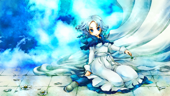 Kumoi Ichirin from Touhou Project with white dress and blue accents