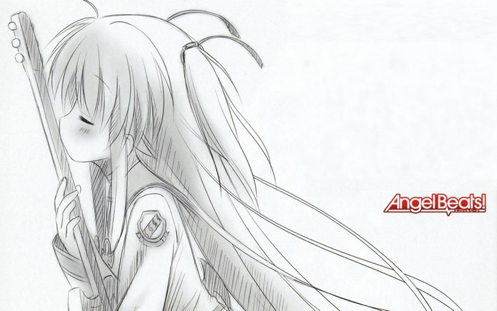 Yuri Nakamura from Angel Beats! holding a guitar