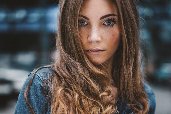 Face Women Model Portrait Depth Of Field Long Hair Blue Eyes Looking At Viewer