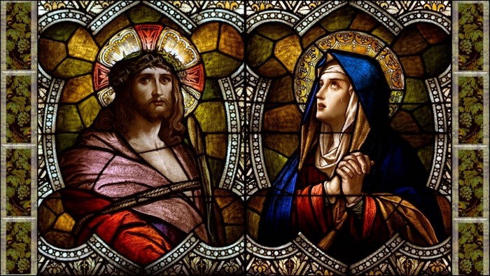 Jesus Christ and Holy Mary in stained glass
