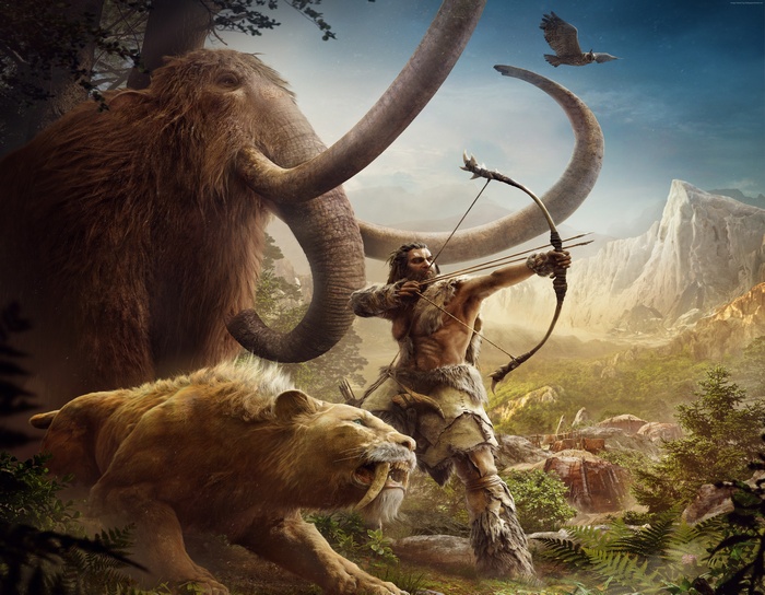 Far Cry Primal: Hunter with Mammoth and Saber-toothed Cat