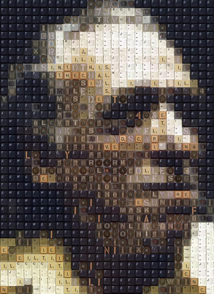 Charles Bukowski portrait made of keyboards