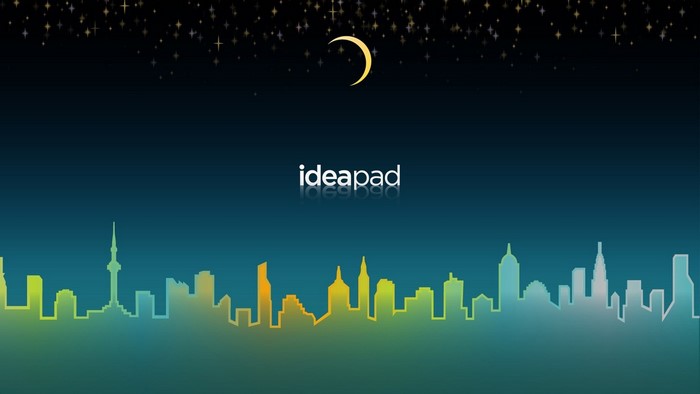 Lenovo Ideapad logo over cityscape at night