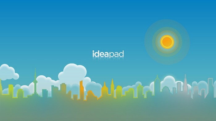 Lenovo Ideapad illustration with city skyline and sun