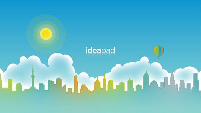 Lenovo Ideapad illustration with city skyline and hot air balloon