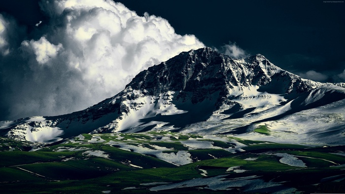 Mount Aragats in Armenia with dramatic clouds