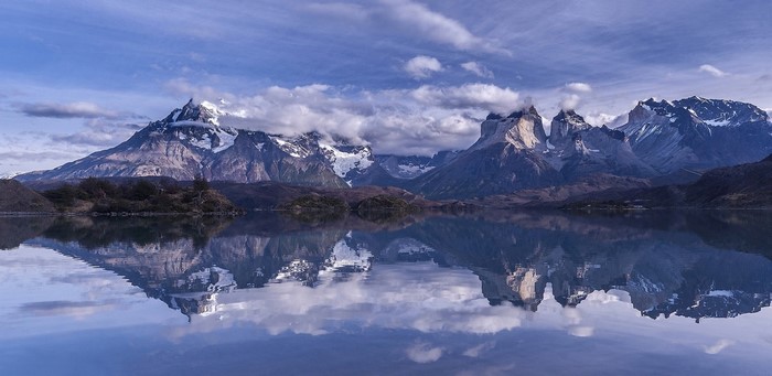 Torres del Paine Mountains and Lake Reflection in Patagonia