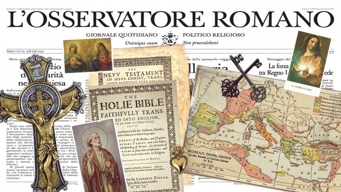 L'Osservatore Romano newspaper with religious imagery and map