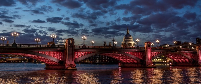 London Bridge at dusk with St. Paul's Cathedral