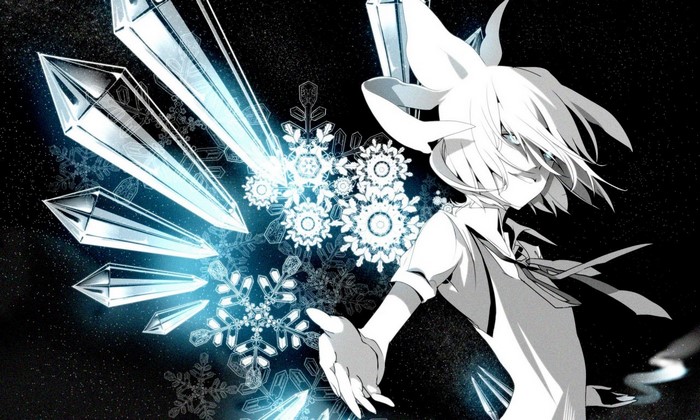 Cirno from Touhou with ice and snowflakes