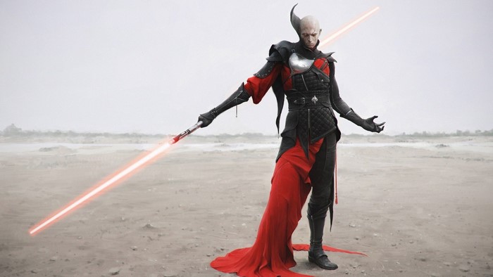 Man with red lightsaber from Star Wars
