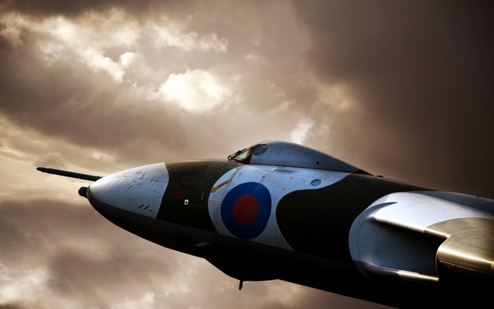 Avro Vulcan strategic bomber against cloudy sky