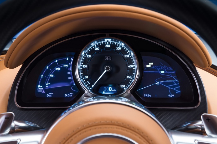 Bugatti Chiron interior dashboard and steering wheel