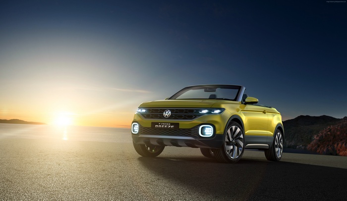 Yellow Volkswagen T-Cross Breeze convertible crossover