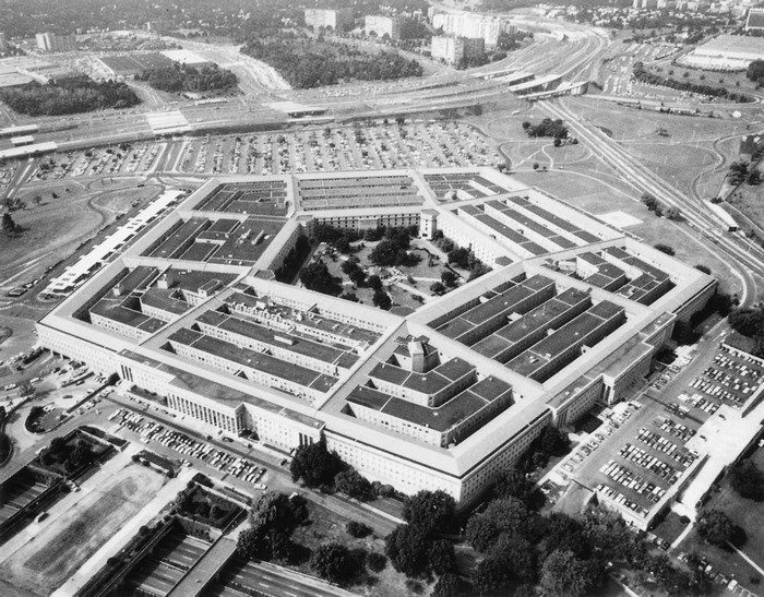 Aerial view of the Pentagon building and surrounding area