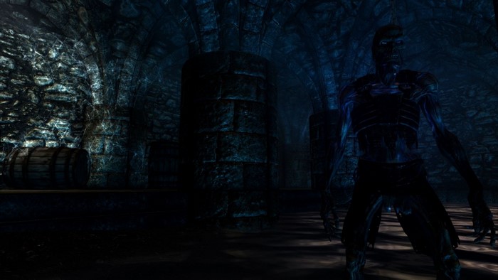 Undead creature in a dark dungeon in The Elder Scrolls V Skyrim