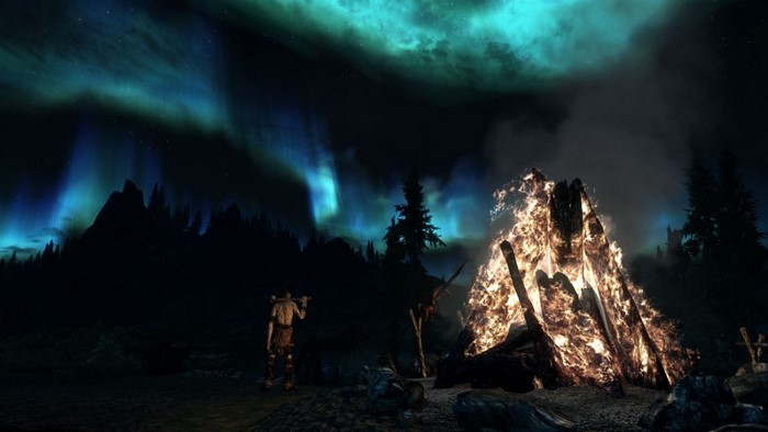 The Elder Scrolls V Skyrim: Bonfire under Aurora
