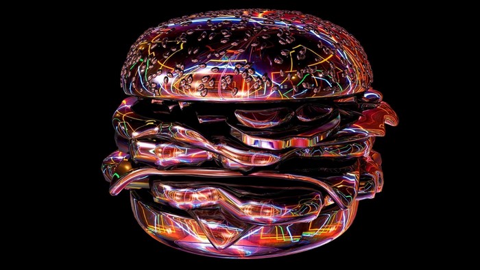 Abstract chrome hamburger with colorful neon lights