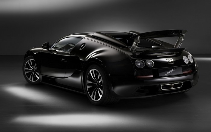 Black Bugatti Veyron Supercar with Rear Spoiler