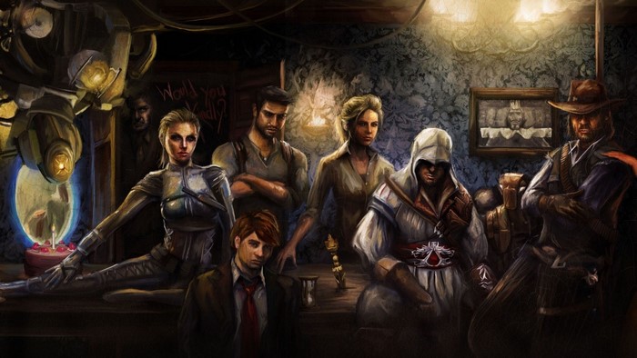 Characters from Uncharted, Assassin's Creed, BioShock, Portal, and Red Dead Redemption