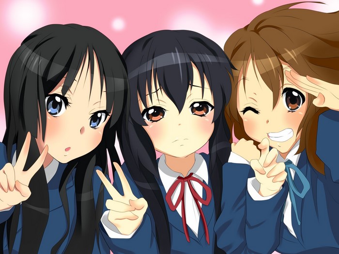 Mio Akiyama, Yui Hirasawa, and Azusa Nakano from K-On!