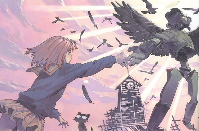 Mamimi Samejima and Canti from FLCL reaching for each other