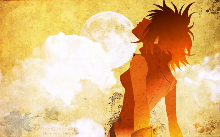 Haruhara Haruko from FLCL with Moon and Clouds