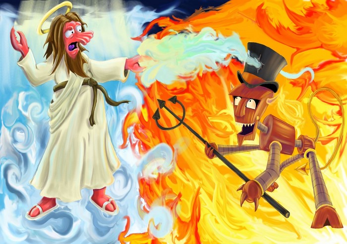 Fry as Jesus and Robot Devil from Futurama