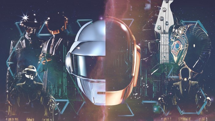 Daft Punk illustration with helmets and guitars