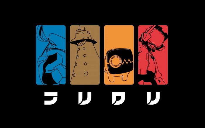 FLCL characters and Japanese text graphic design