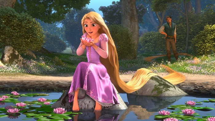 Rapunzel and Flynn Rider from Tangled in a forest