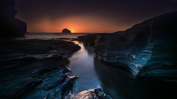 Sunset over Trebarwith Strand, Cornwall, England