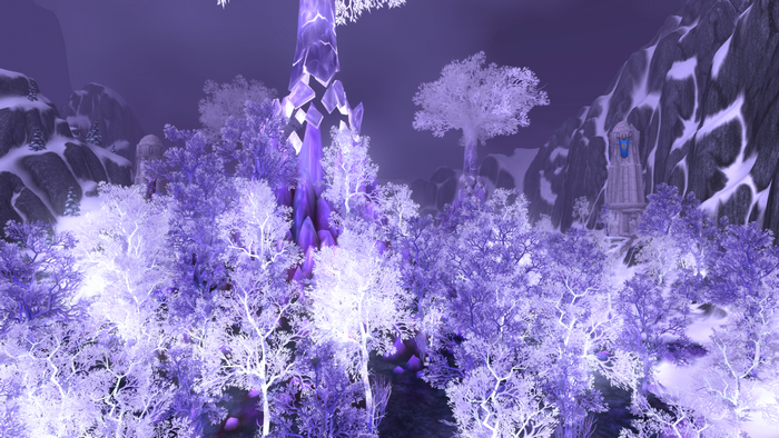 World of Warcraft Crystalsong Forest with ice and purple crystals