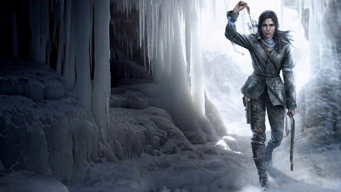 Lara Croft from Rise of the Tomb Raider in an ice cave