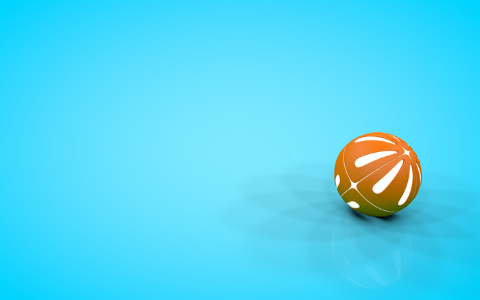 Orange sphere with white cutouts on blue surface