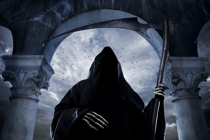 Grim Reaper with Scythe under Archway