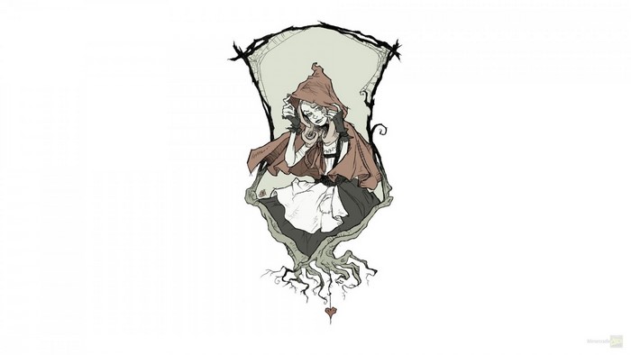 Illustration of Little Red Riding Hood with roots
