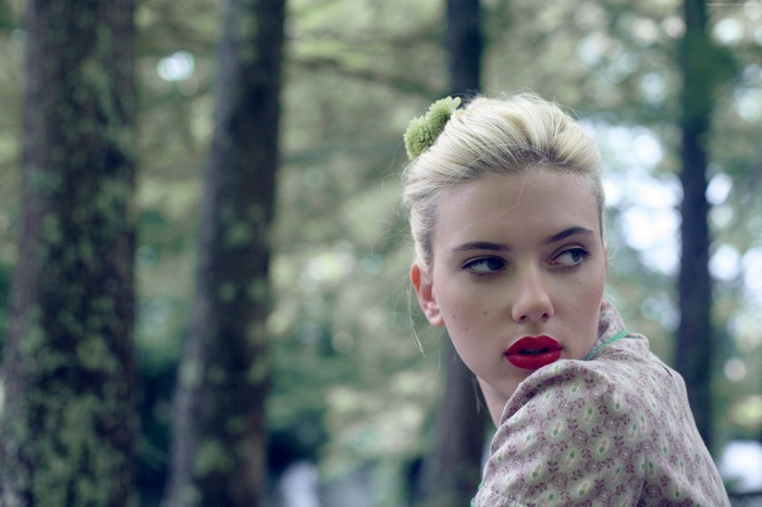 Scarlett Johansson in a forest