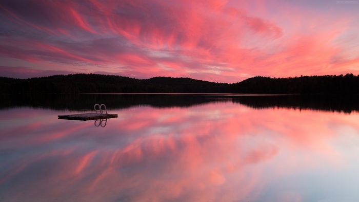 Lake, 4k, sunrise, sea, pink sunset, clouds, water, wallpaper, reflection, sky